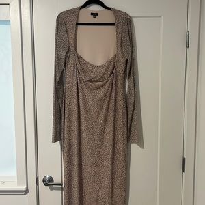 Sheer arms, long sleeve, tan cheetah print dress , size 1X